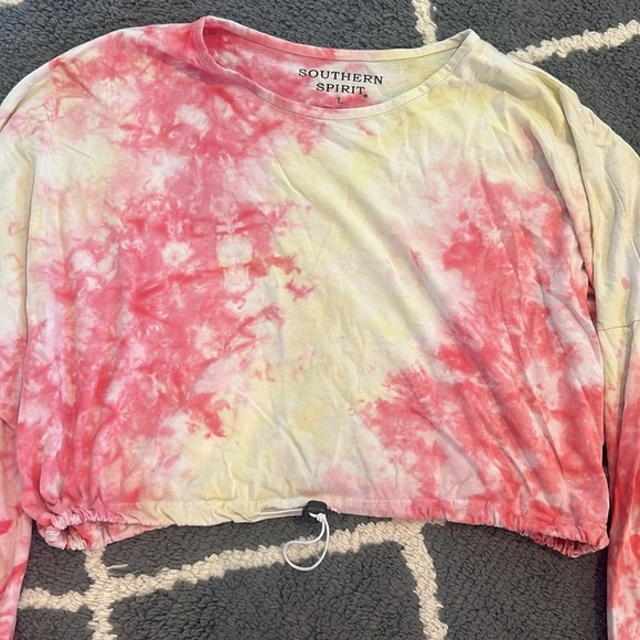Crop Tie-Dye Elastic Top - Pink and Yellow - Picture 3 of 4